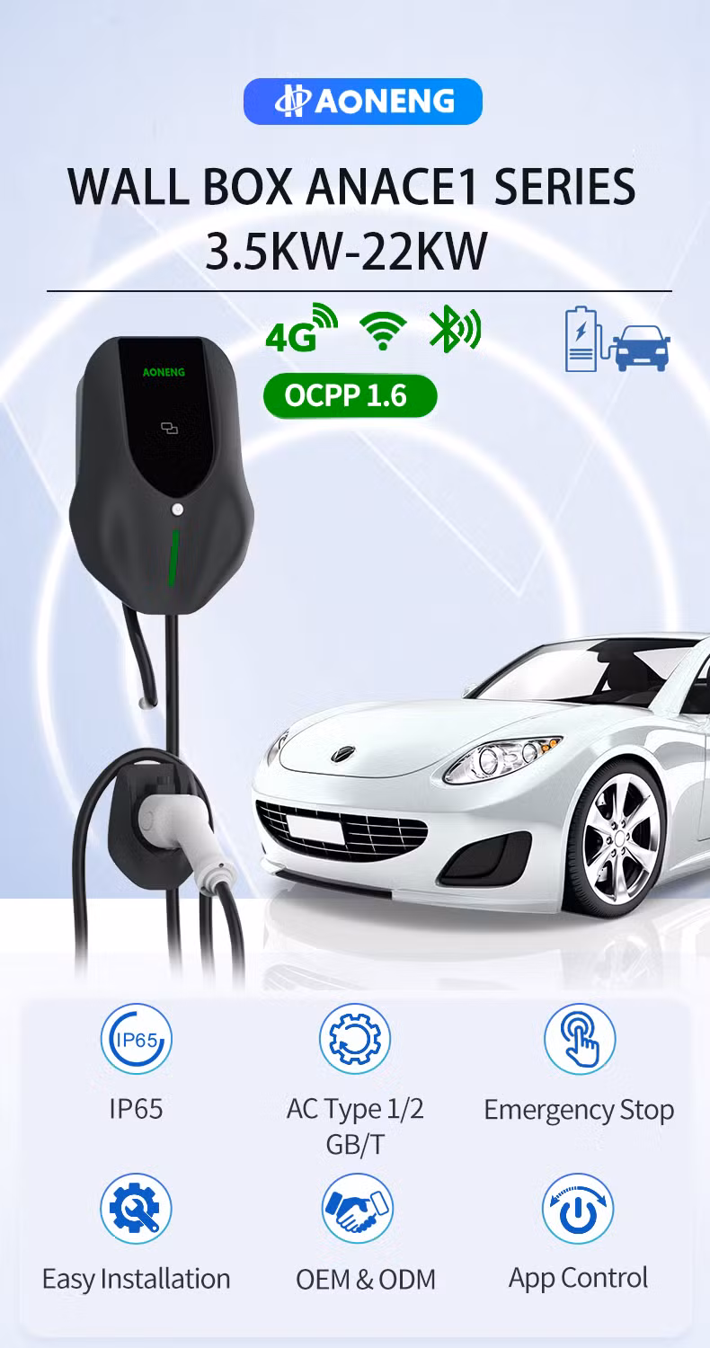 220V 32A Super Fast AC Electric Vehicle Car Battery EV Charger Charging Station Level2 NEMA 650 Evse Wallbox for Home Residential
