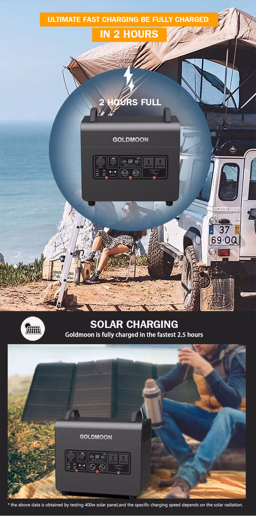 Goldmoon 220V 1000W Portable Power Charging Bank Station Solar Station