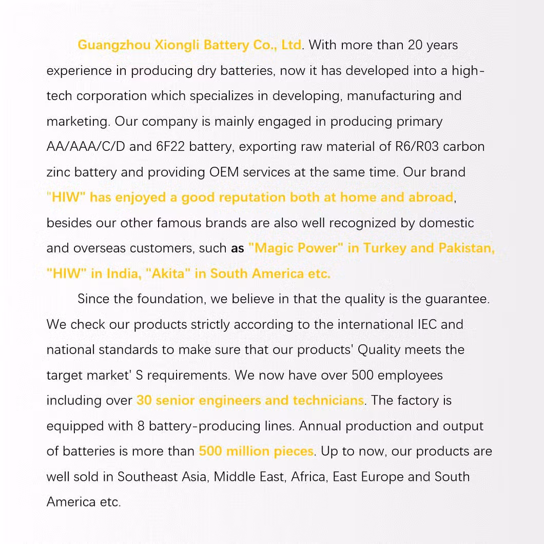 High Quality Long Life 9V Zinc Carbon Battery From Hiw with Fast Charging Capability