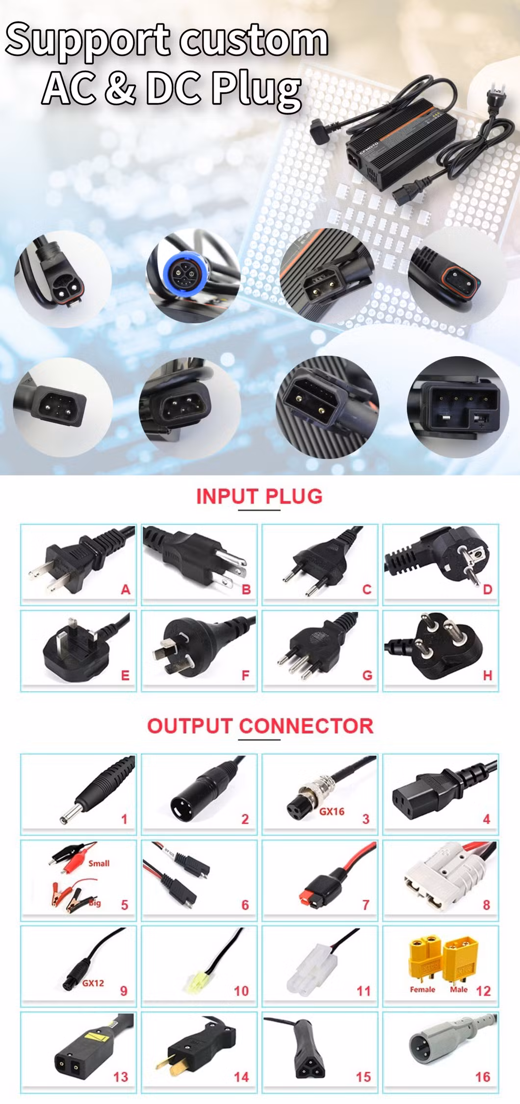 Electric Tricycle Motorcycle Bike Scooter Charger for LiFePO4 12V 24V Lithium Ion Battery Charger