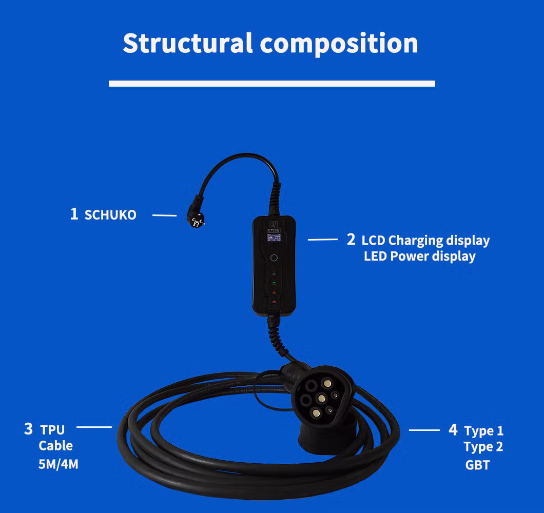 16A 7kw Portable Electric Vehicle Charger Electric Car Advanced EV Charging Station
