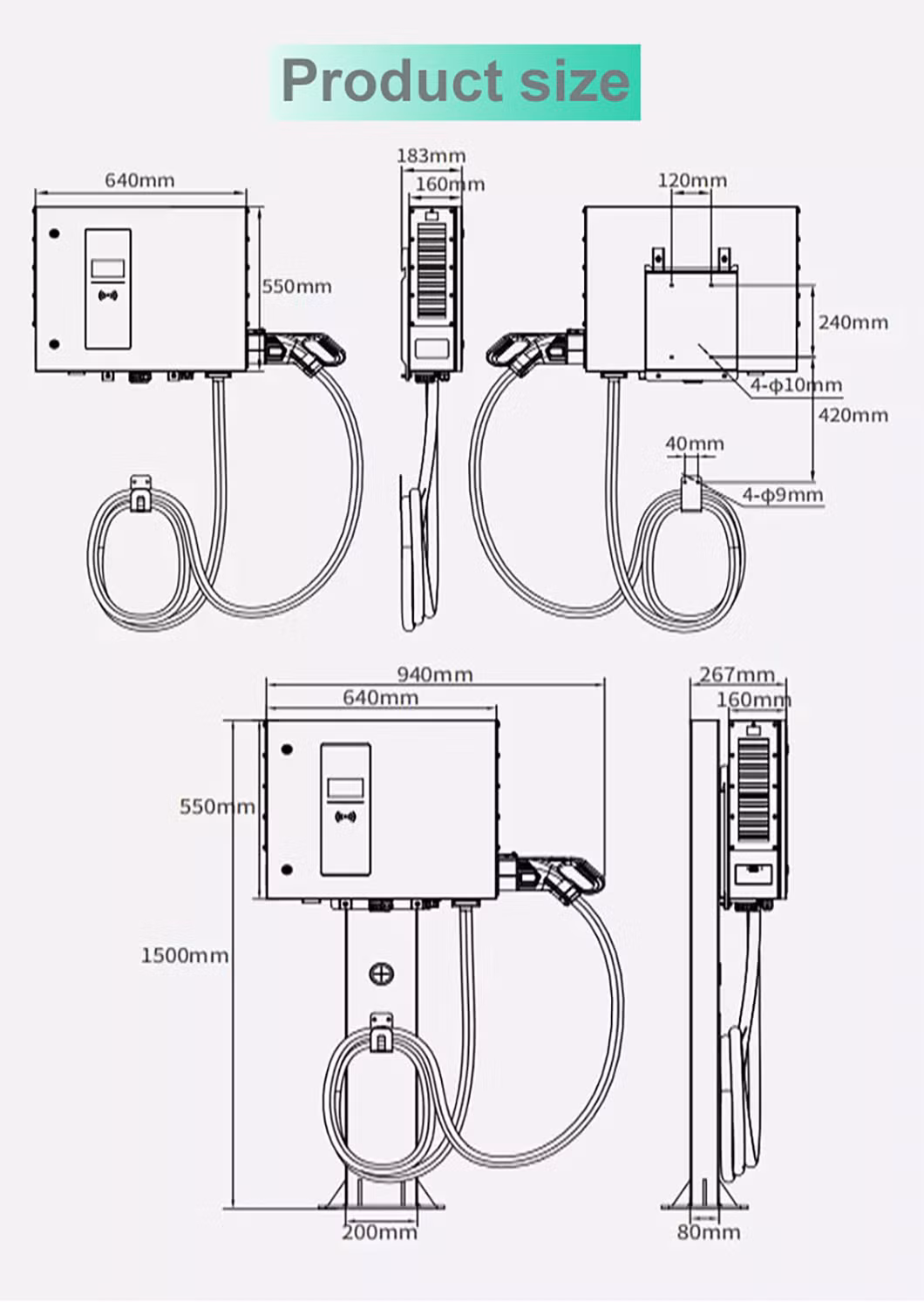 New Energy Charging Pile Floor Mounted Installation with EV Charging Gun Ingress Protection IP54/Ik08 DC Charger