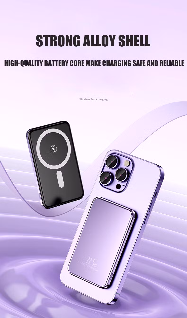 Pocket External Battery Packs Slim Magnetic Mini Aluminum Portable Ultra-Thin Powerbank Wireless Magnet Charger Power Banks 15W