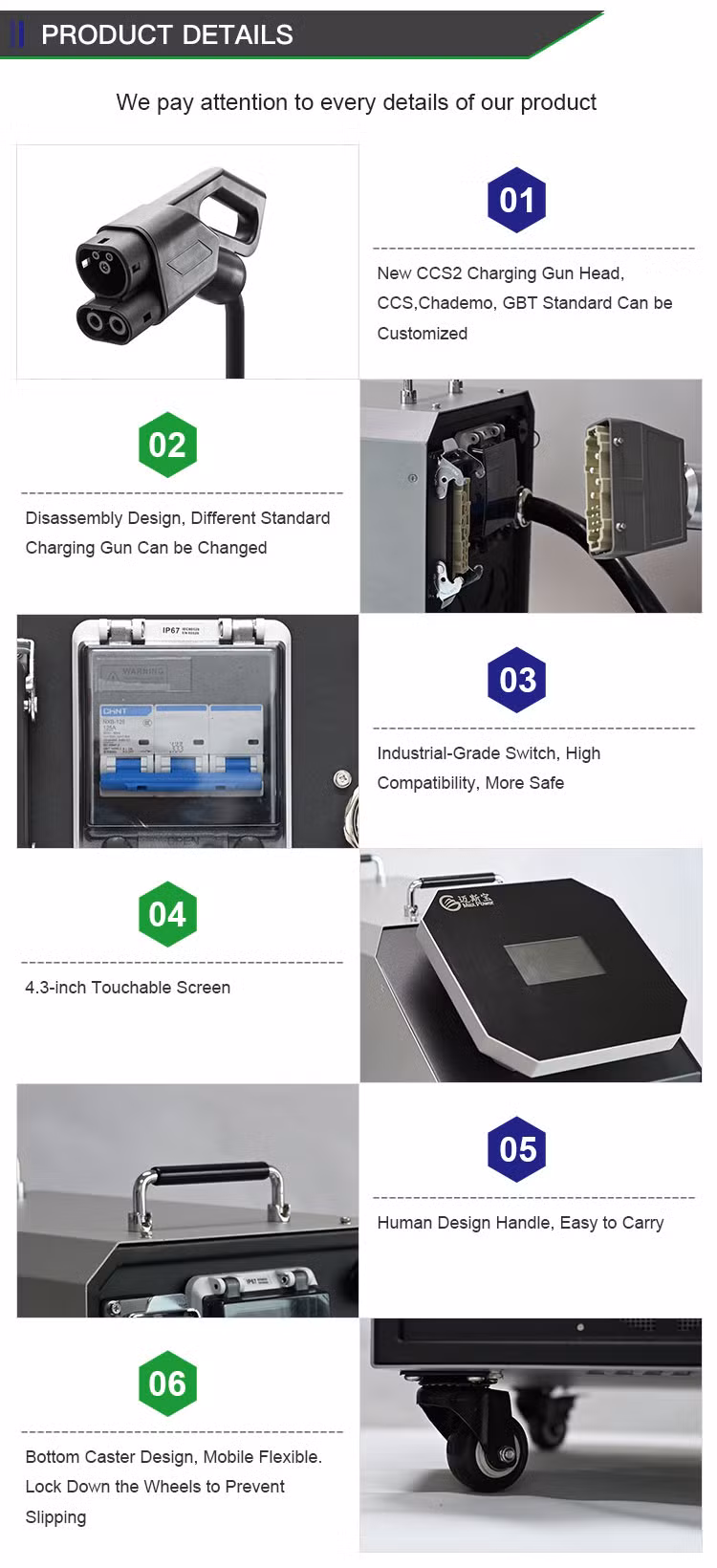 EV Charger Manufacturers Gun Charger Replaceable 3 Gun in 1 CCS2 Gbt Chademo 40kw Portable DC Charger for Car Store