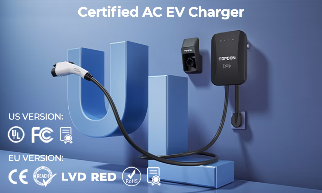Topdon Factory Supply America Stock Customized Pulseq AC Home 16 32 AMP Type 2 Type 1 22kw 16kw 7kw Smart Wallbox Mounted Electric Car Fast EV Charger Station
