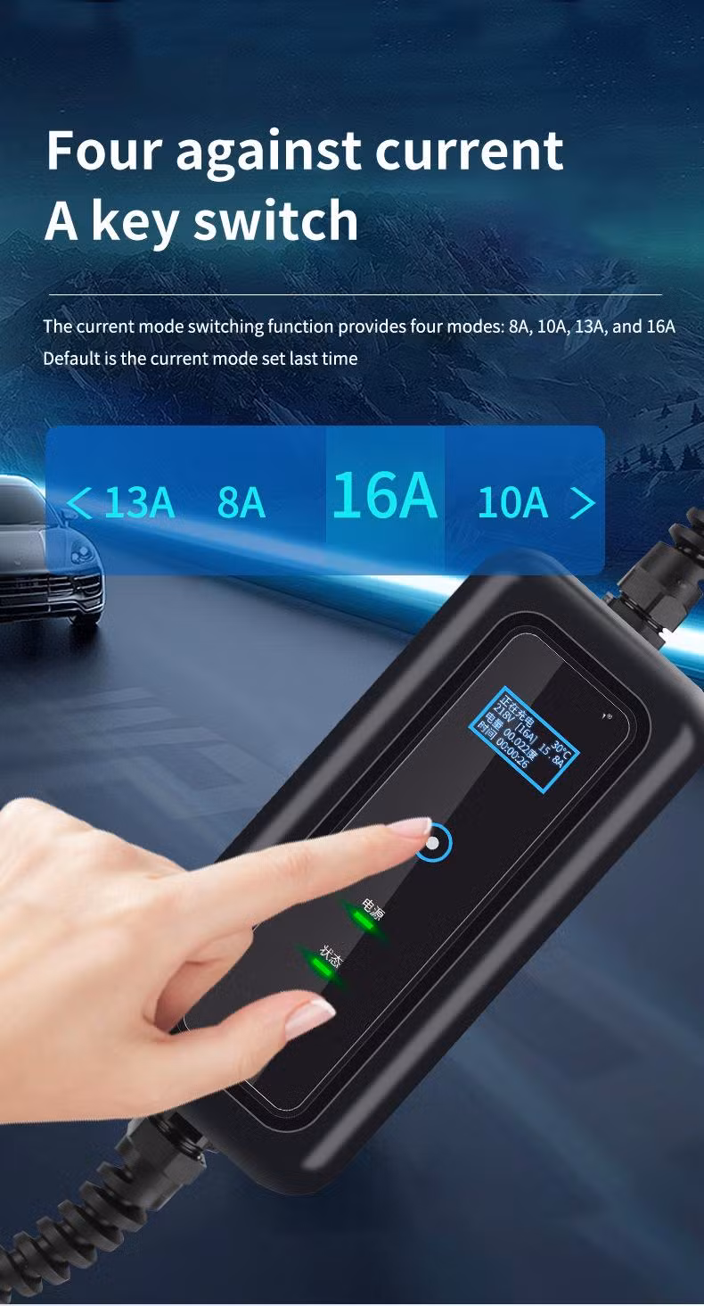 3.5kw 7kw 16A 32A SAE J1772 Type 1 Mobile Car Electric Vehicle Chargers Portable EV Charger with Display Screen
