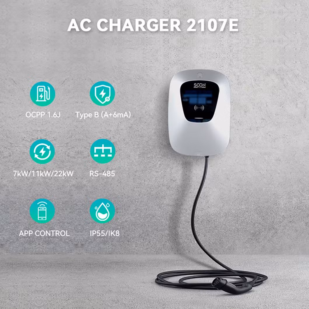 Ocpp 1.6j Home Use J1172 Smart APP Control Current Adjustable AC EV Car Charger Wallbox Type 2 RFID 7kw 11kw 22kw Charging Station