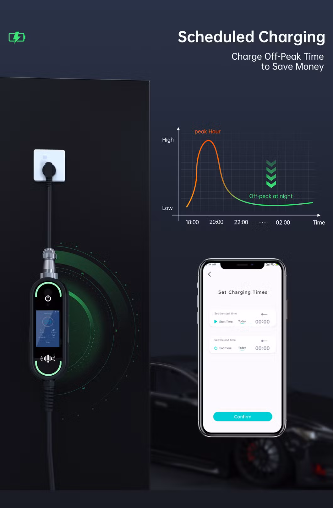 Beny 22kw 7kw 2in1 Portable EV Charger Wallbox EV Charger Smart APP Type2 GB/T AC Mobile EV Charging for Electric Vehicle