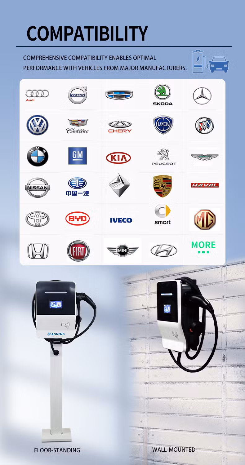 Smart 22kw Residential AC Type1/Type2 Wall Mounted EV Car Electric Vehicle Charger Station