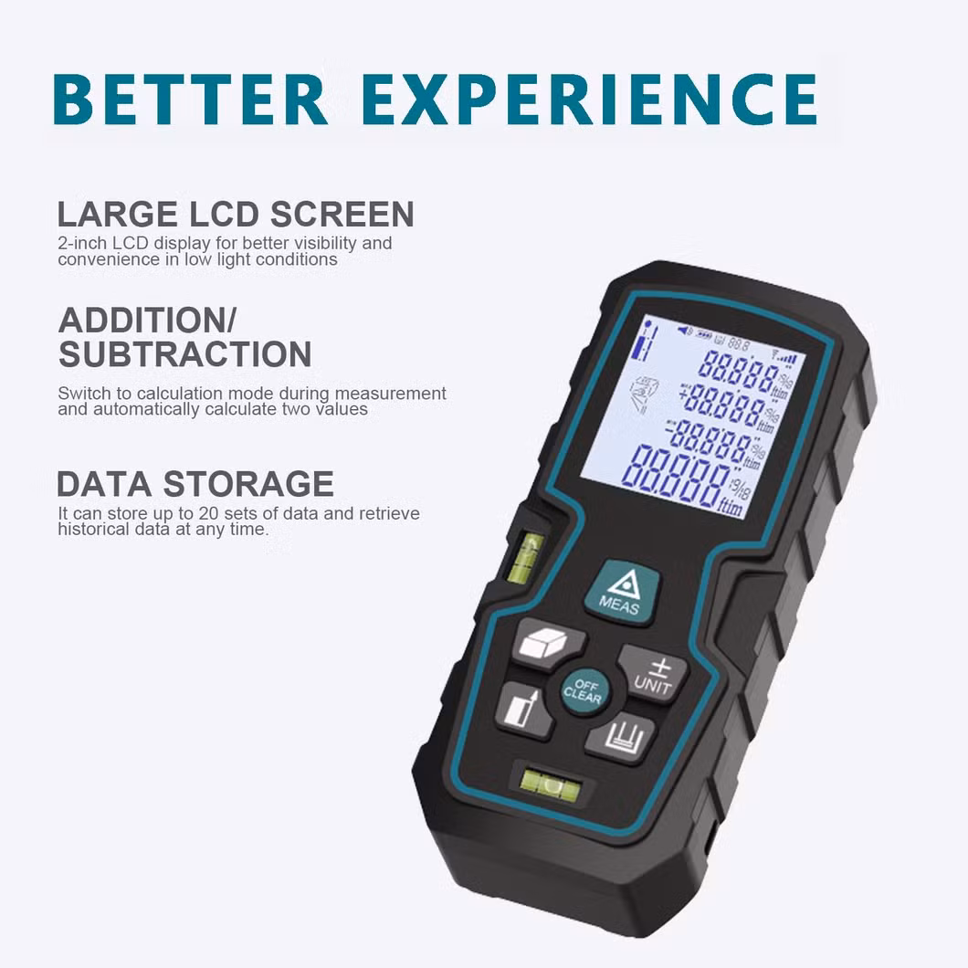 Rechargeable Laser Distance Meter Polymer Battery Laser Measure with High Accuracy Multi-Measurement Modes