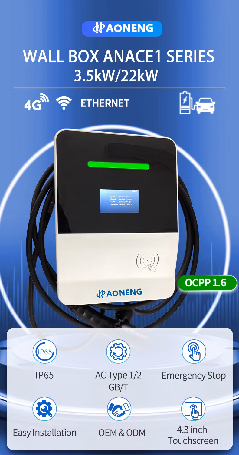 Smart 22kw Residential AC Type1/Type2 Wall Mounted EV Car Electric Vehicle Charger Station