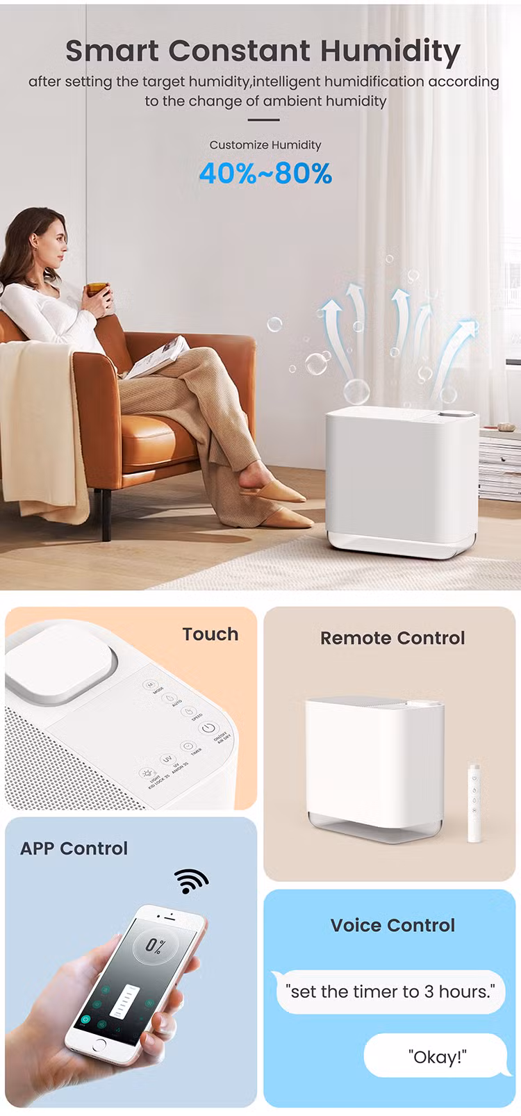 5 Litre UV Sterilization No Mist Evaporative Humidifier with Filter