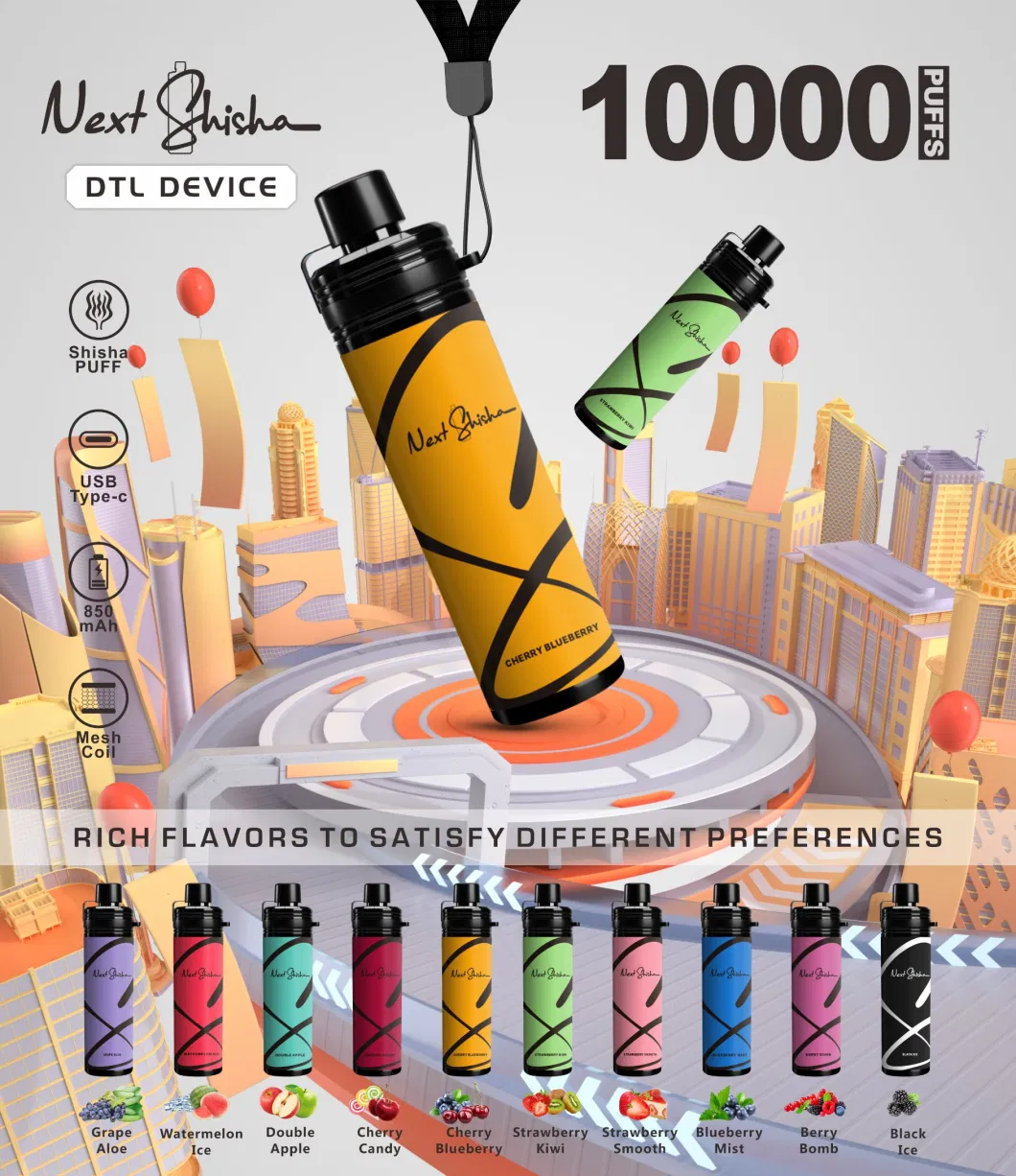 High Quality Next Shisha 10000 Puffs Crown Fakher Vaporizer Poco 10K electronic Cigarette 20ml Rechargeable Wape