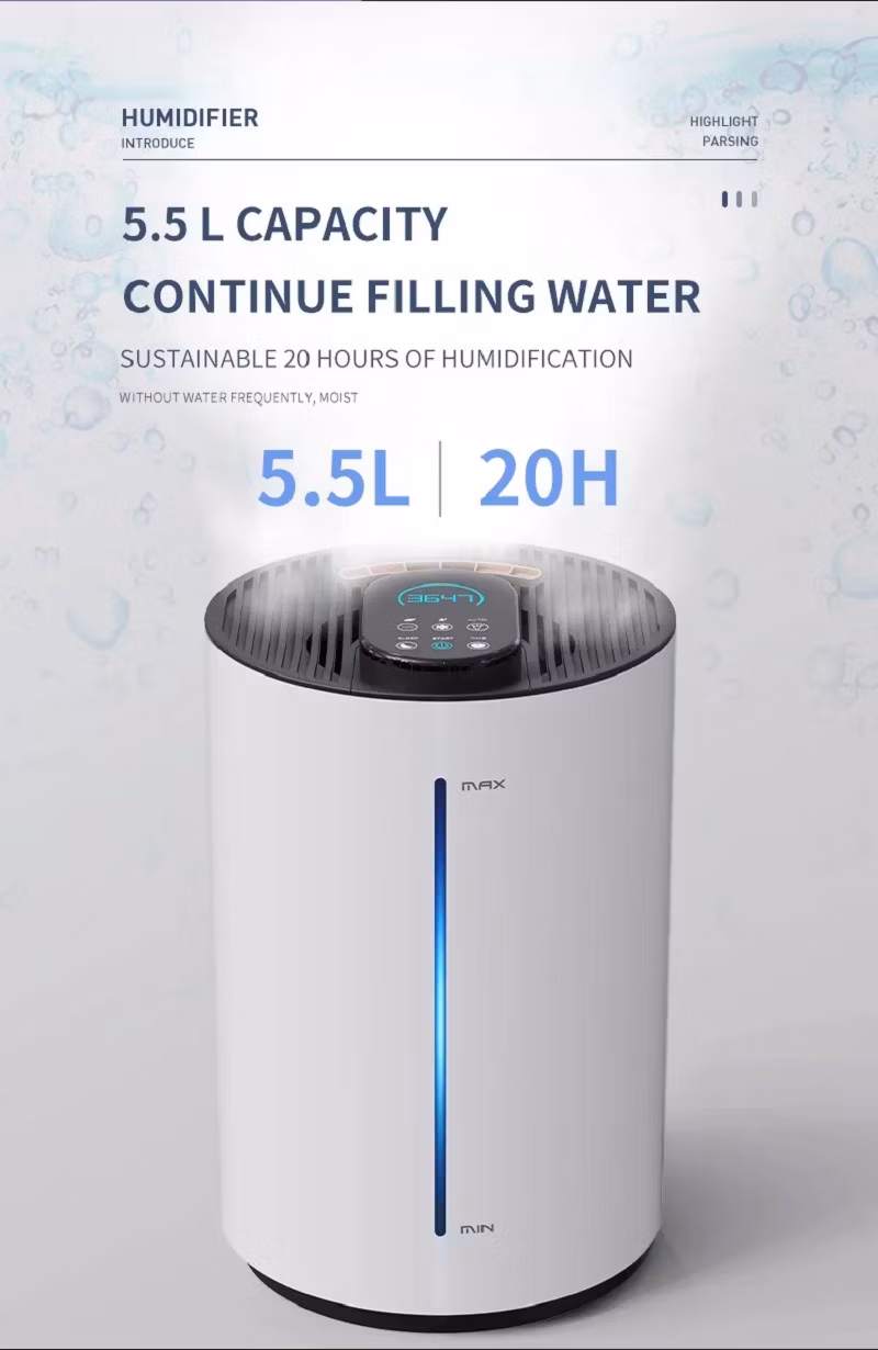 5.5L Aroma Essential Oil Diffuser UVC H2O Anion Ultrasonic Air Humidifiers with Water Level Window