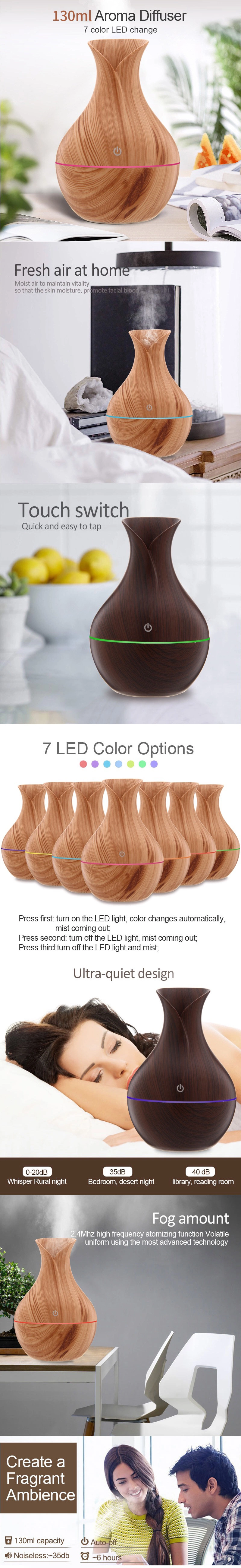 Wood Grain Mist Humidifier Aroma Diffuser Electric Mist Air Atomizer Room USB Humidifier for Bedroom