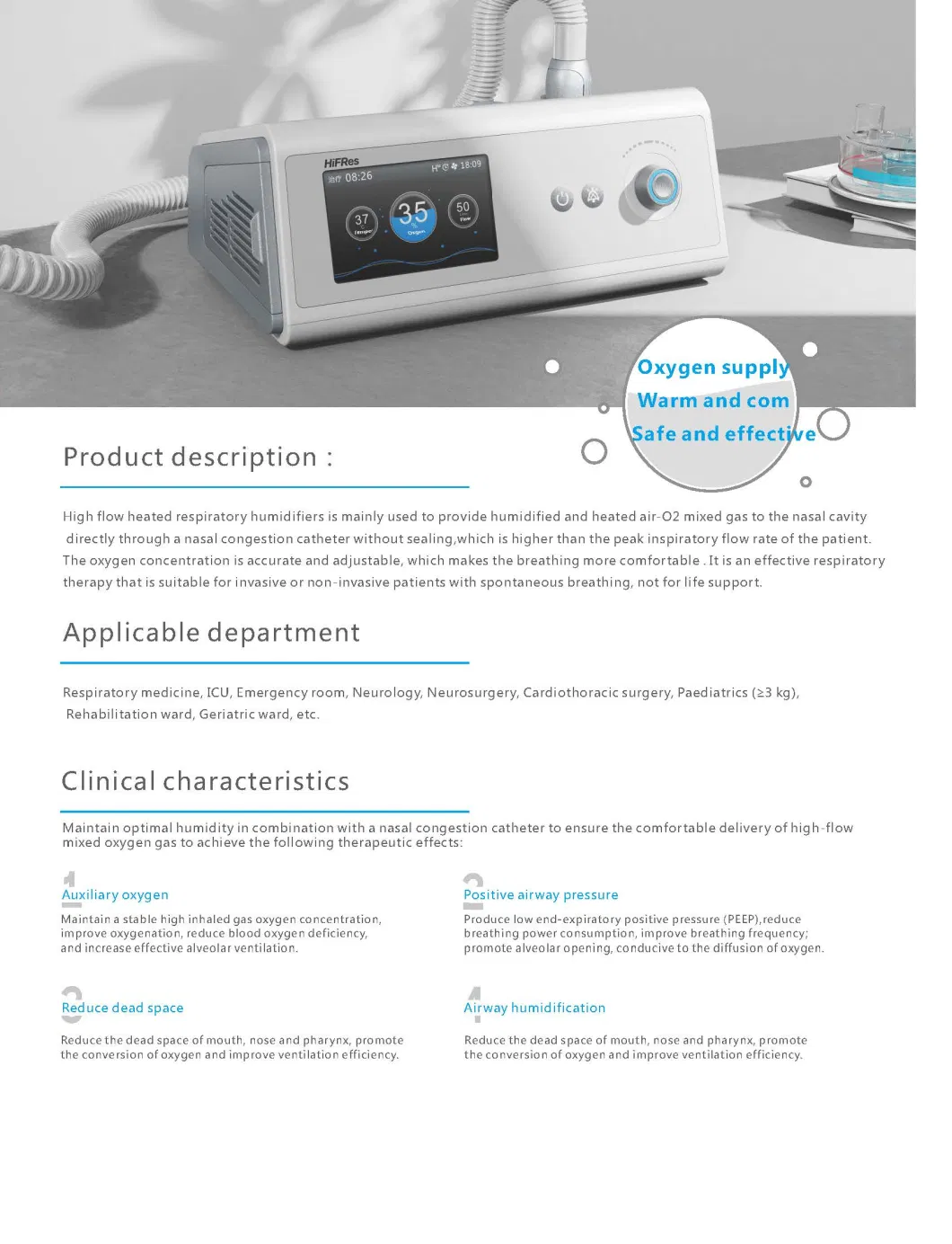 Mt Medical Hf7 Cost-Effective High Flow Heated Respiratory Humidifiers for Hospital Use Patient Body Oxygen Saturation