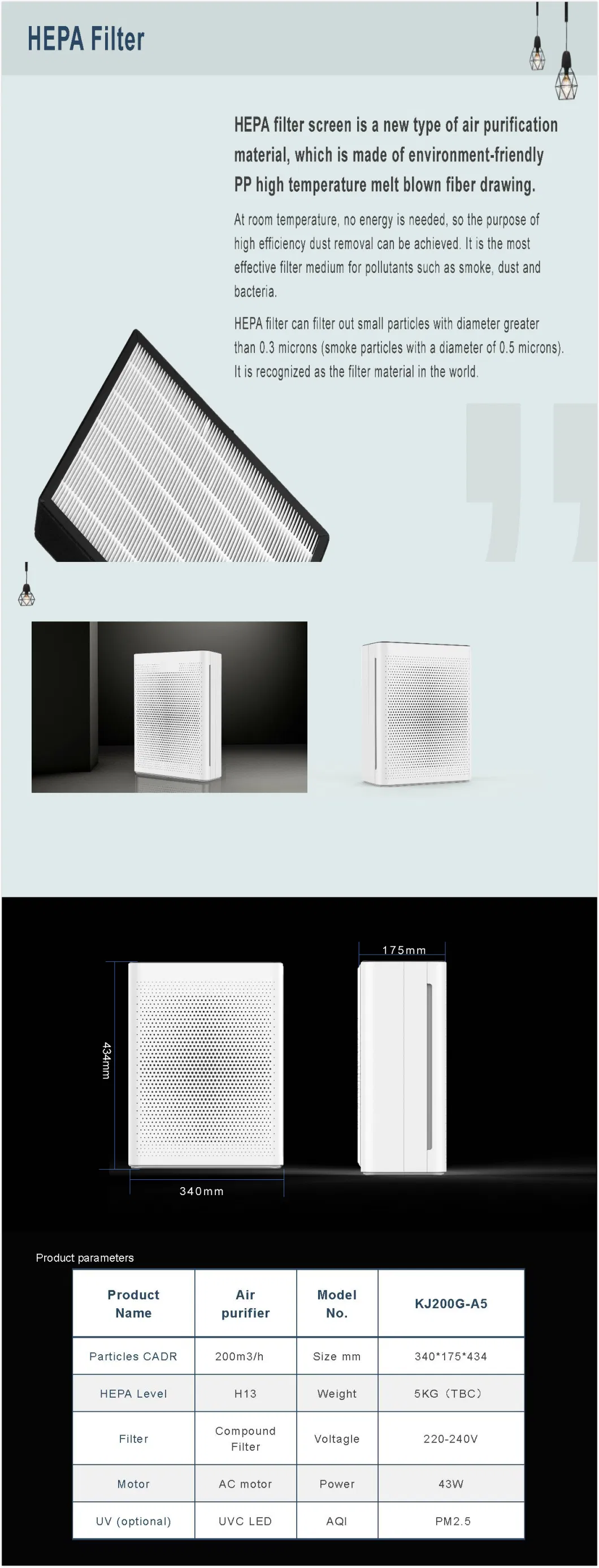 Indoor Air Purifier HEPA High Efficiency Filter Negative Ion Air Humidifier Purifier