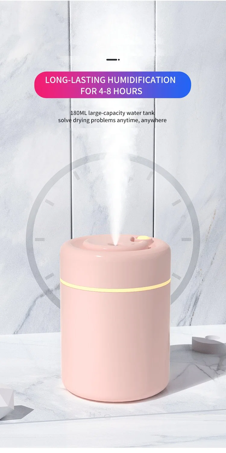 2022 Portable USB Spray Cool Mist LED Light H2O Personal Space Aroma Essential Oil Diffuser Ultrasonic Mini Car Air Humidifier
