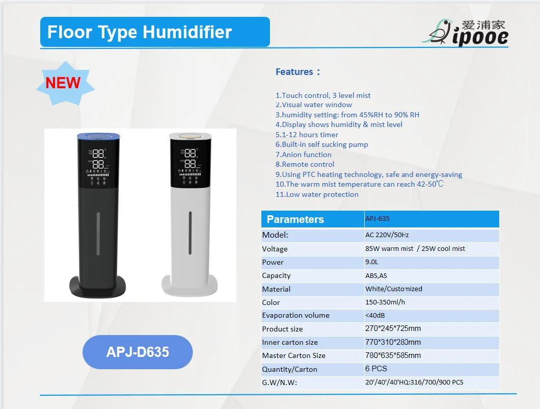 Cool Mist Water Pump Structure Floor Stand Humidifier Sterilize Humidifier UV Pureifier Household Air Purifier Floor Stand Humidifimist Maker WiFi Smart Machine