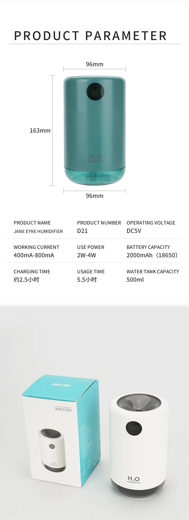 500ml Portable Car Humidifier H20 Diffuser H2O Humidifier Ultrasonic H2O Air Humidifier