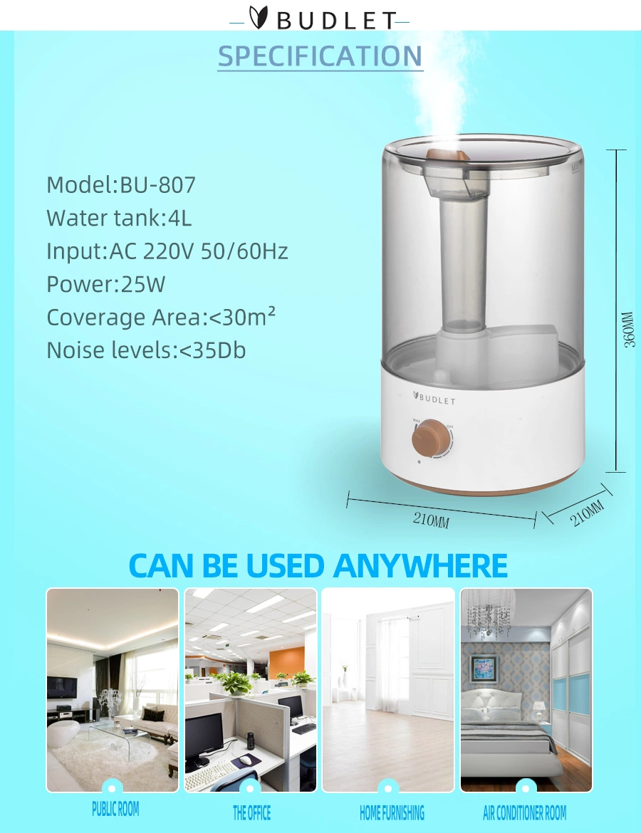 4.2L Aroma Housing Cool Mist Ultrasonic Humidifier Top Filling Structure Large Capacity Home Use