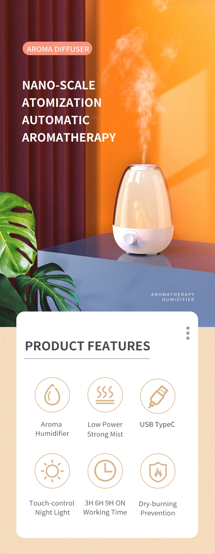 Scenta New Arrival Small USB Air Humidifier with LED Light Wholesale Home Mini Cute Essential Oil Aroma Diffuser Humidifier