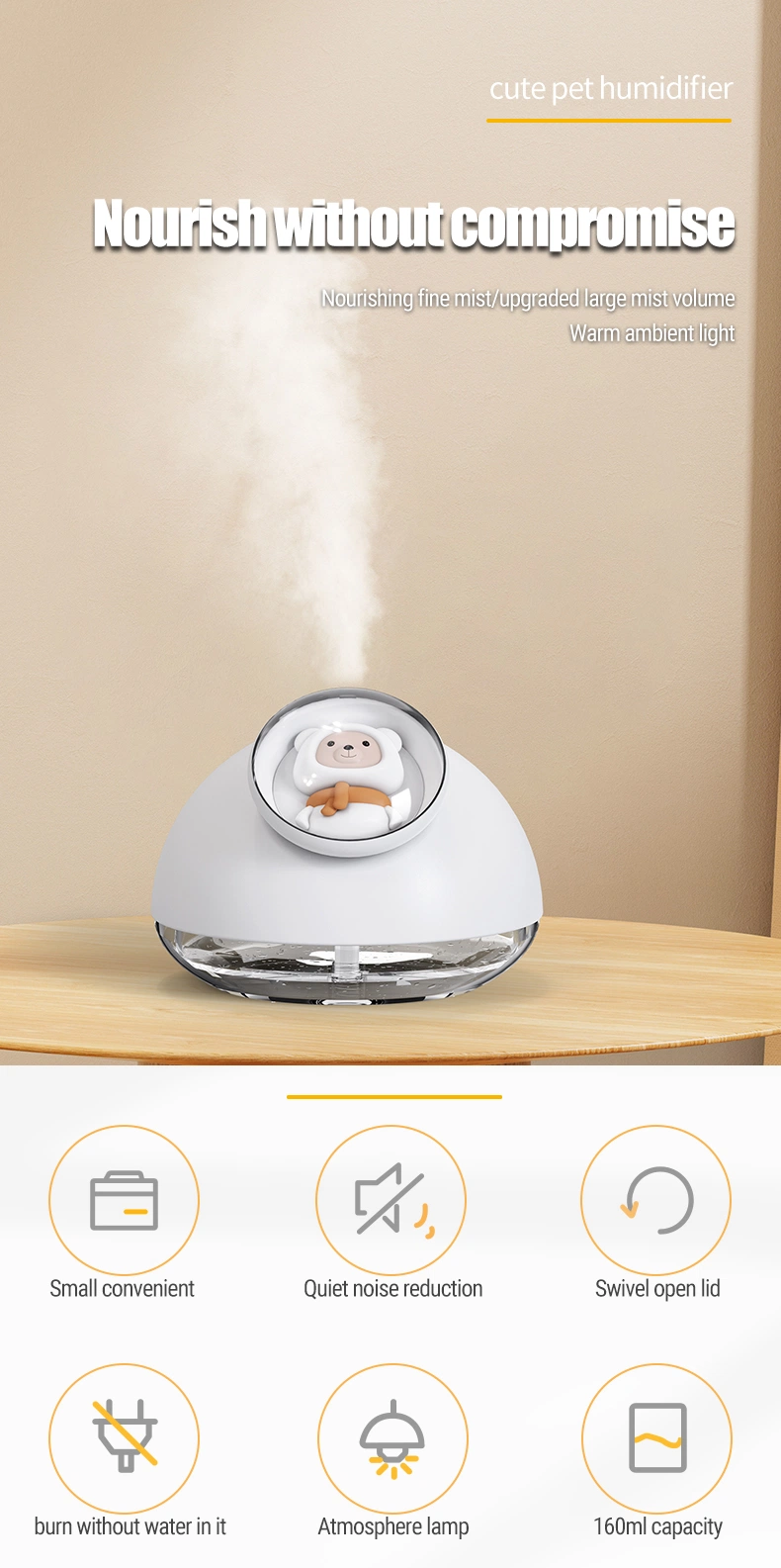 Home Colorful LED Night Atmosphere Light Cute Humidifier