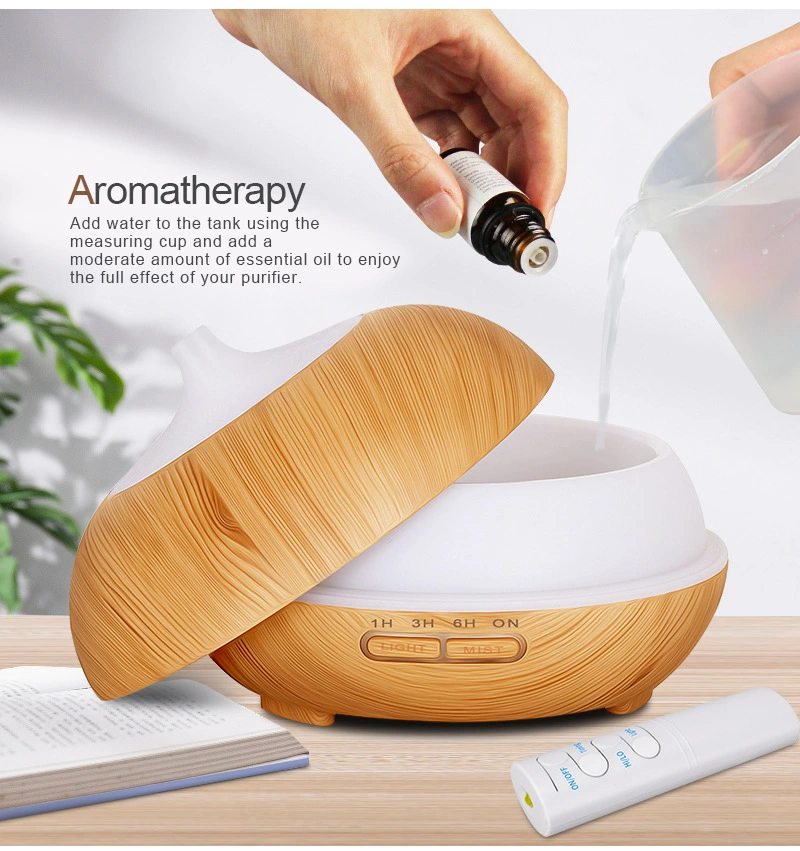 550ml Large Capacity Wood Grain Diffuser Water Rechargeable Ultrasonic Cool Mist Air Humidifier