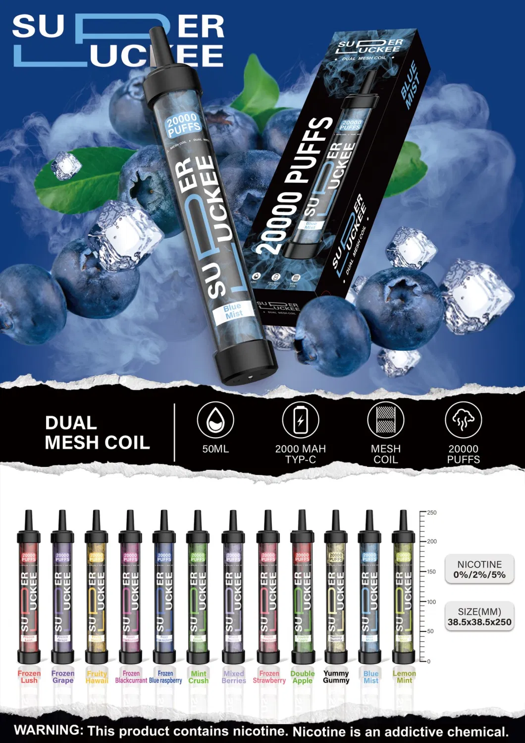 Shisha Style Super Luckee 20000 Puffs Disposable Vape Dual Mesh Coil Hot Selling in USA Dubai Vapes