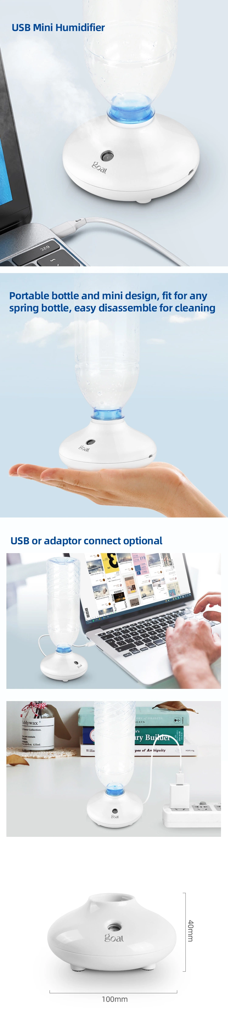 Best Selling Bottle Capacity Low Price Ultrasonic Portable USB Cool Mist Mini Air Humidifier for Gift
