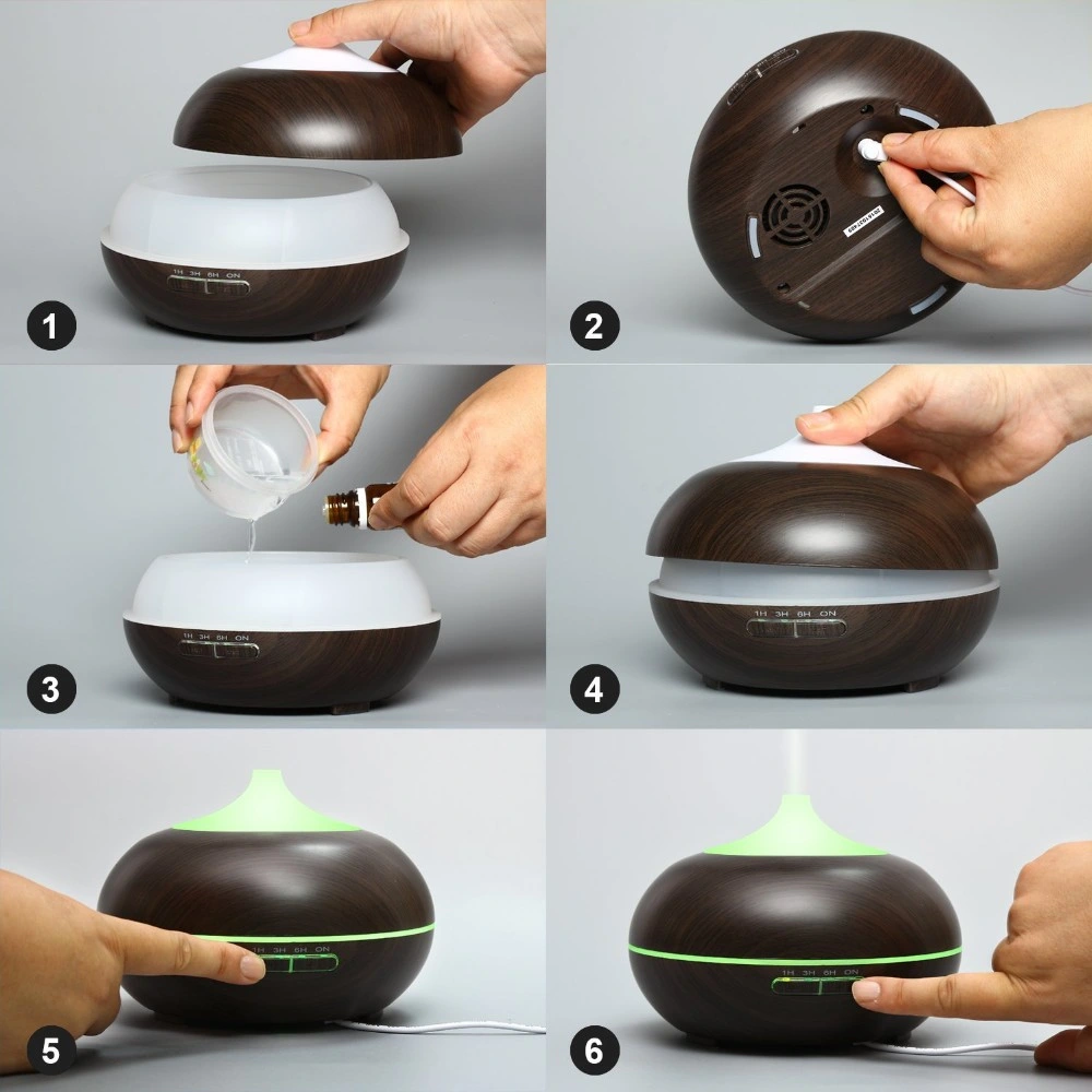550ml Large Capacity Wood Grain Diffuser Water Rechargeable Ultrasonic Cool Mist Air Humidifier