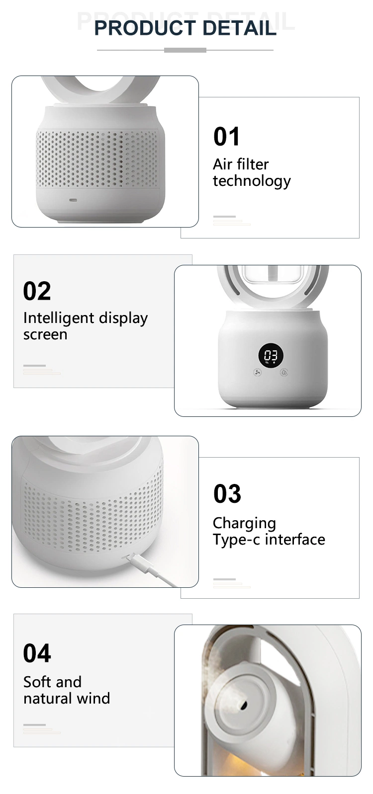 Home Portable Summer Bladeless Desktop Mute Humidifier Fan