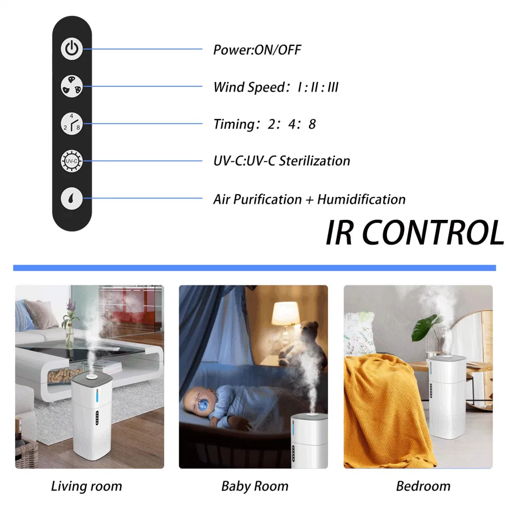 Humidifier UV-LED Sterilize Anion Infrared Remote Control Three Filter Mute Air Purifier