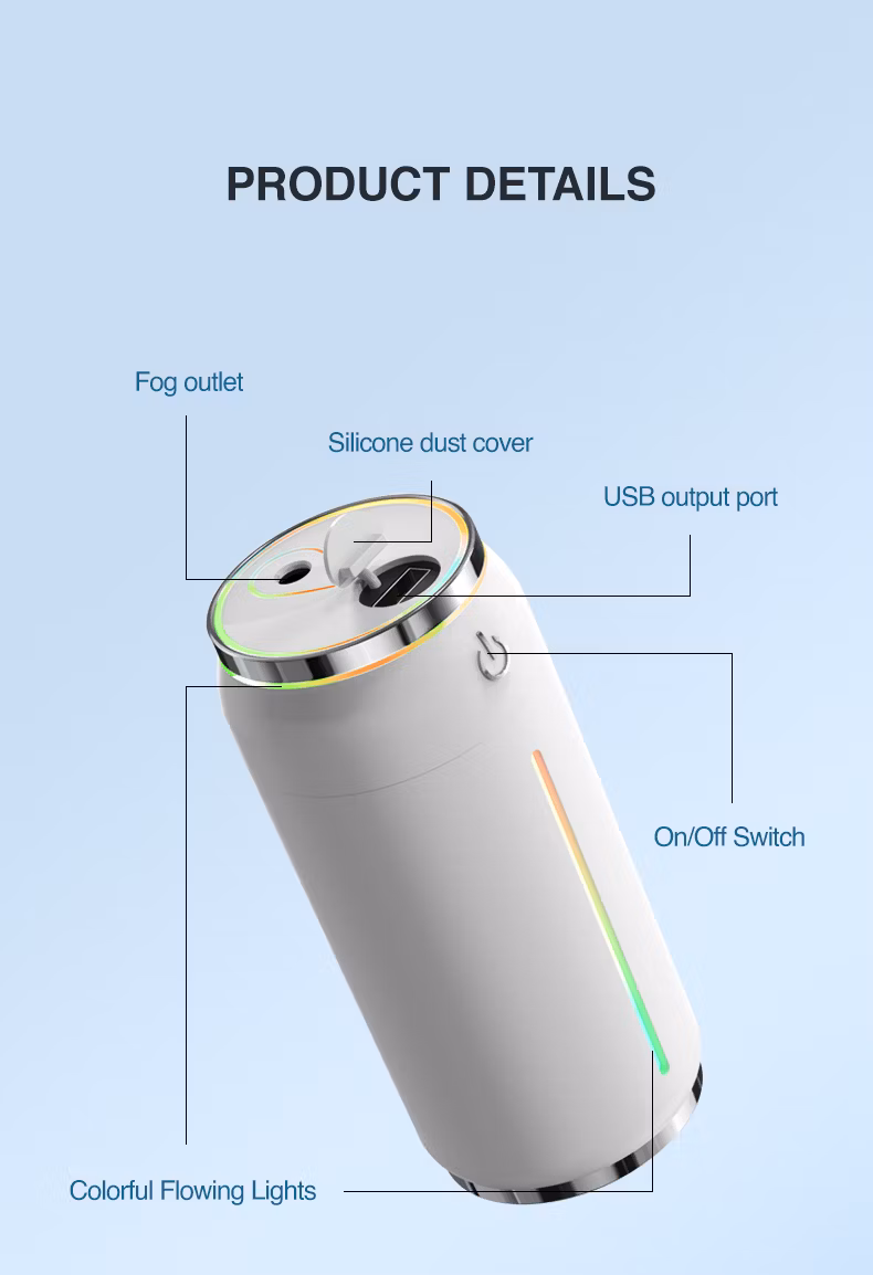 2023 New Design Small USB Cool Mist Humidifier for Bedroom Office Car with Light.