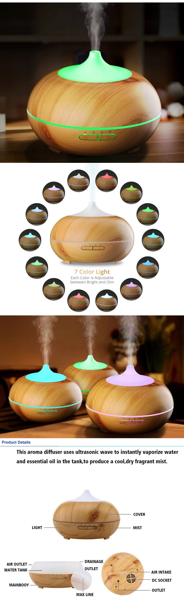 New Wood Grain Ultrasonic Cool Mist Humidifier (TA-032)