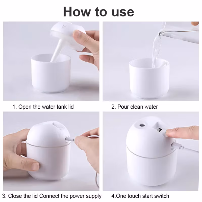 Portable Colorful LED Light Mini 250ml H2O Spray Mist Leaf Humidifier Car USB Cool Mist Air Humidifier