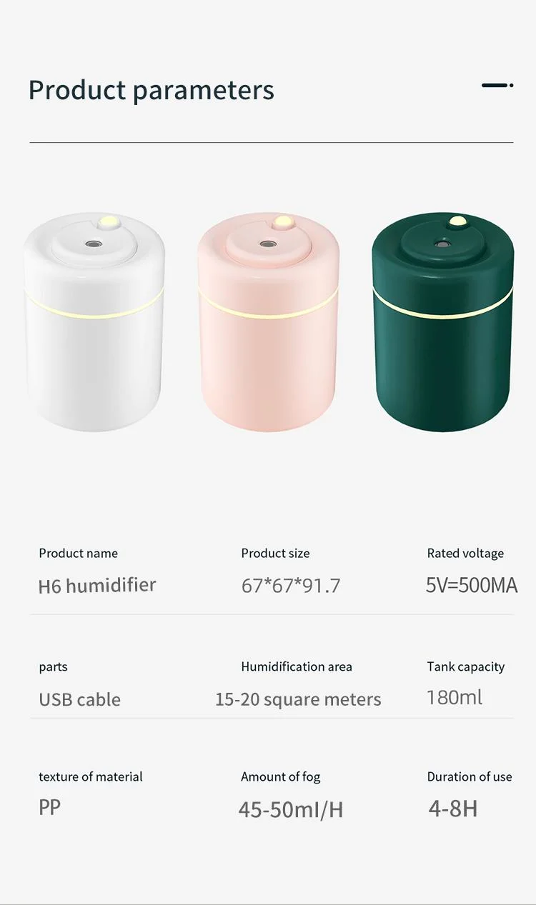 2022 Portable USB Spray Cool Mist LED Light H2O Personal Space Aroma Essential Oil Diffuser Ultrasonic Mini Car Air Humidifier