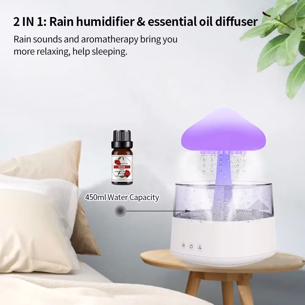 Ruido Blanco Ayuda para Dormir Lámpara Nocturna Arcoíris Control Remoto para Teléfono Hongo <a href='/humidificador/'>Humidificador</a> Lluvioso