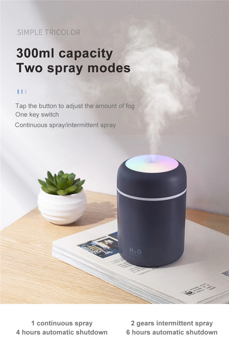 Hot Selling 300ml Car Humidifier LED Light Smart Ultrasonic USB Home Cool Mist Air H20 Humidifier