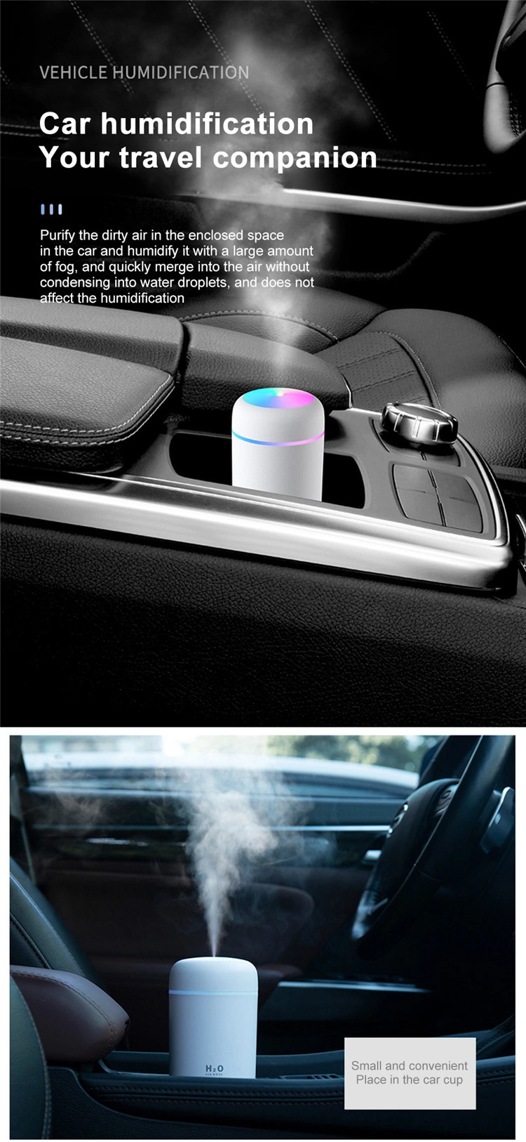 Hot Selling 300ml Car Humidifier LED Light Smart Ultrasonic USB Home Cool Mist Air H20 Humidifier
