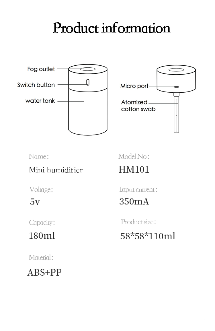 Top Selling LED Light Cool Mist Car Portable USB Diffuser Aroma Humidifier