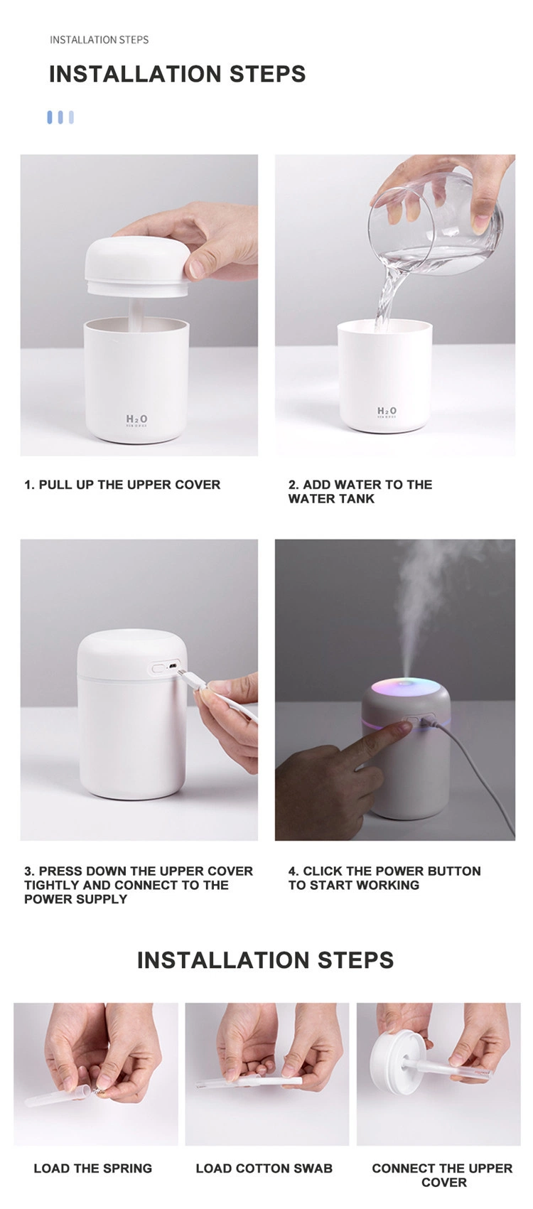 Hot Selling 300ml Car Humidifier LED Light Smart Ultrasonic USB Home Cool Mist Air H20 Humidifier