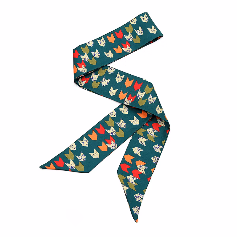 Women Double Sided Silk Twilly Mulberry Silk Small Long Silk Scarf