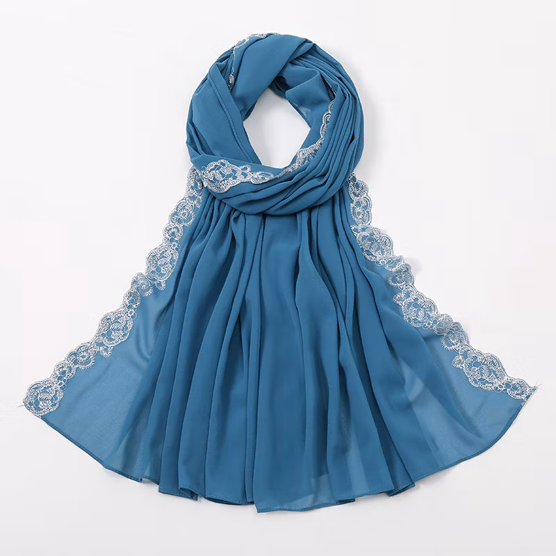 Summer Pearl Chiffon Fashion Lace Edge Headscarf Women Foreign Trade New Hot Ethnic Solid Color Scarf