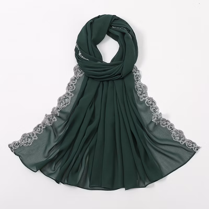 Summer Pearl Chiffon Fashion Lace Edge Headscarf Women Foreign Trade New Hot Ethnic Solid Color Scarf
