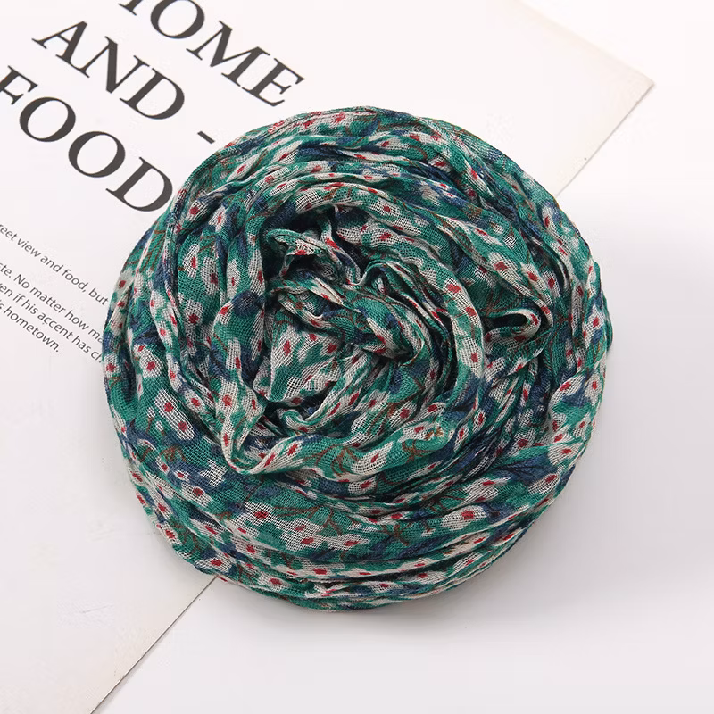 Hot New Crushed Flower Crinkle Scarf Women Classic Popular Printed Polyester Small Fresh Simple Wrapped Turban