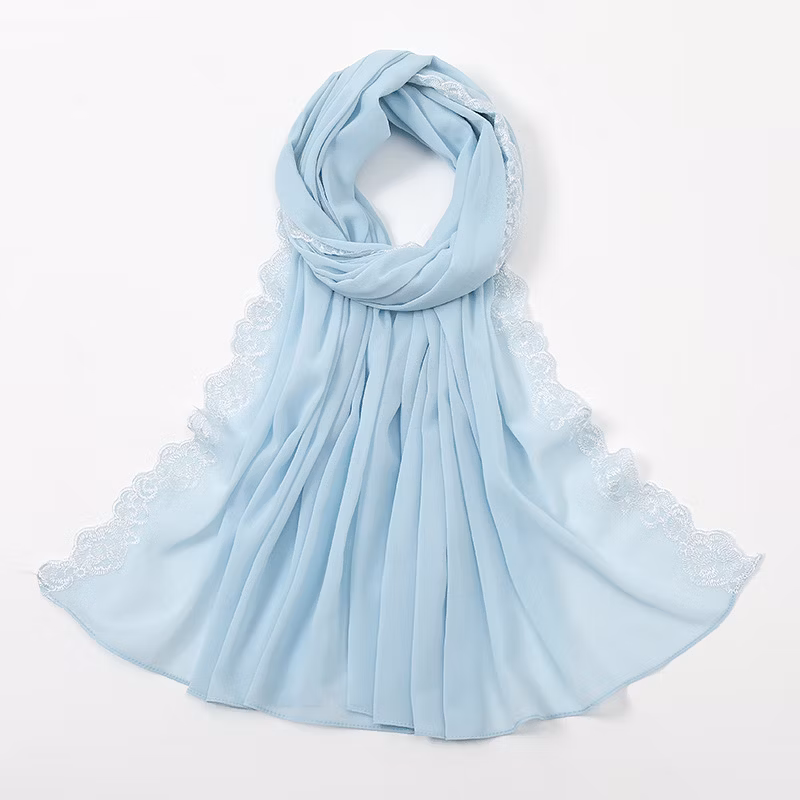 Summer Pearl Chiffon Fashion Lace Edge Headscarf Women Foreign Trade New Hot Ethnic Solid Color Scarf