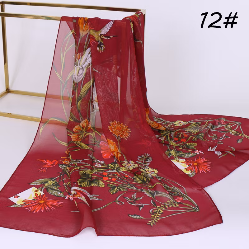 High-Quality Chiffon Printing Gift Silk Scarf New Fashion Hundred Women′s Scarf Sunscreen Decorative Scarf