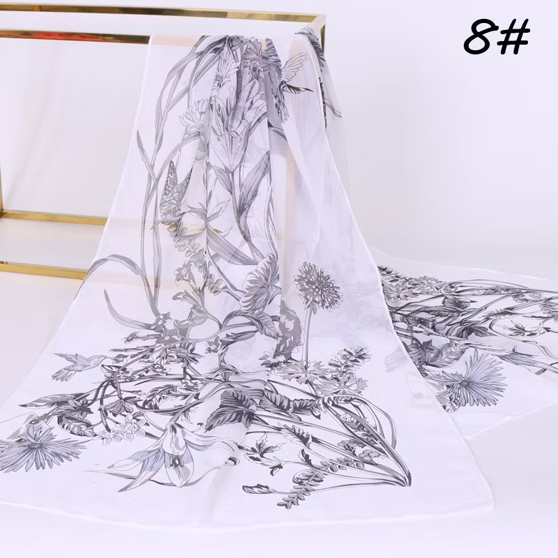 High-Quality Chiffon Printing Gift Silk Scarf New Fashion Hundred Women′s Scarf Sunscreen Decorative Scarf