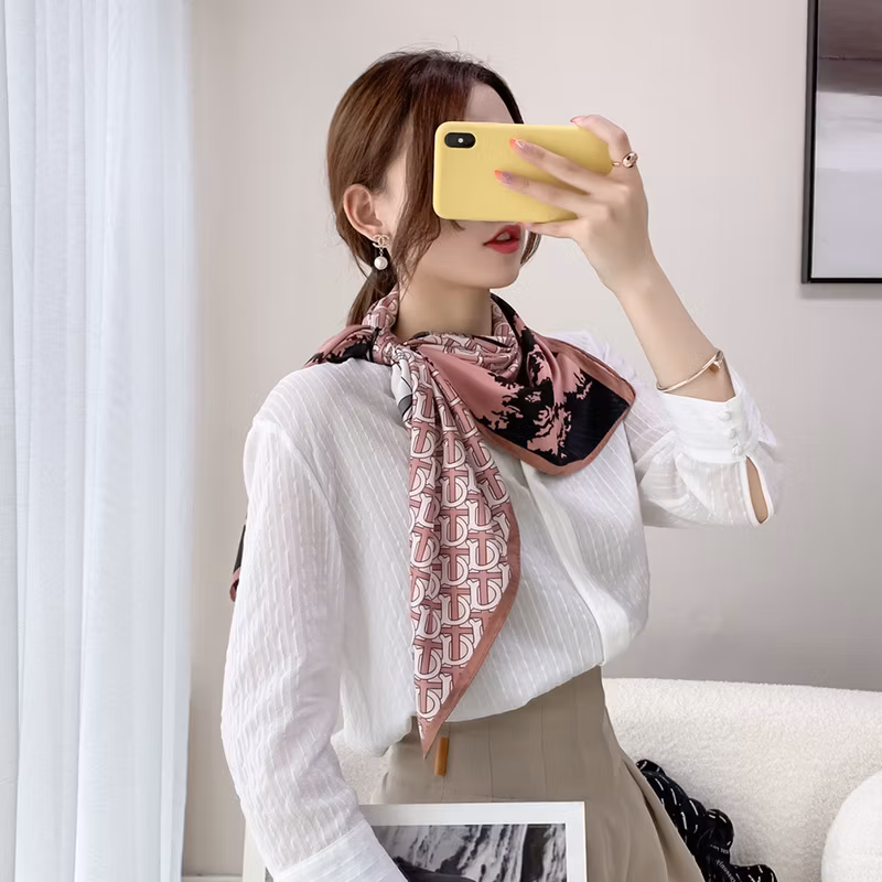 Decorative Imitation Silk Square 90*90cm Twill Print All-Match Polyester Satin Scarf